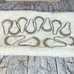 12 Piece Set Stainless Steel Shower Curtain Rings Hooks Silver Beaded Hooks